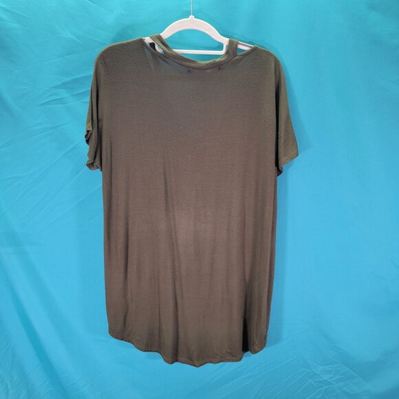 A.Ok Coevolution Womens Olive Green Twist Front V-Neck Short Sleeve Top Size L - Picture 6 of 10